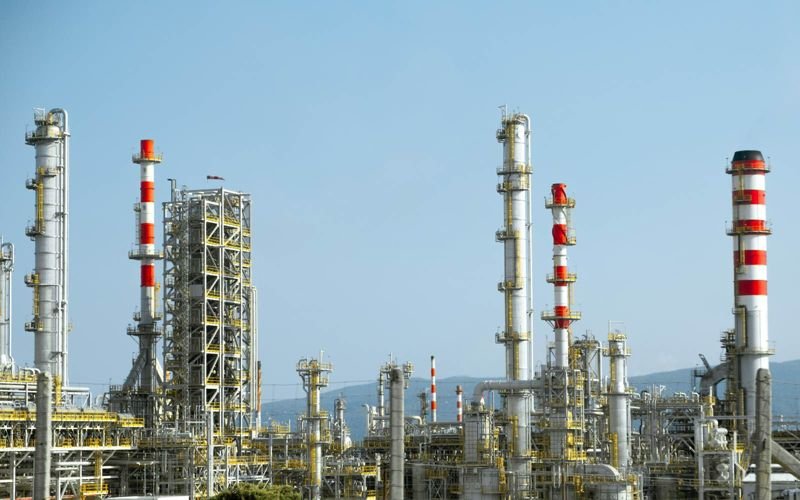 Oil refinery at dusk